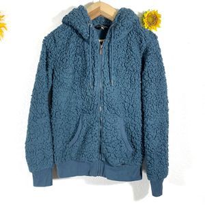 Marc New York Dusty Teal Teddy Zippered Hooded Pocket Jacket Size Medium Women’s